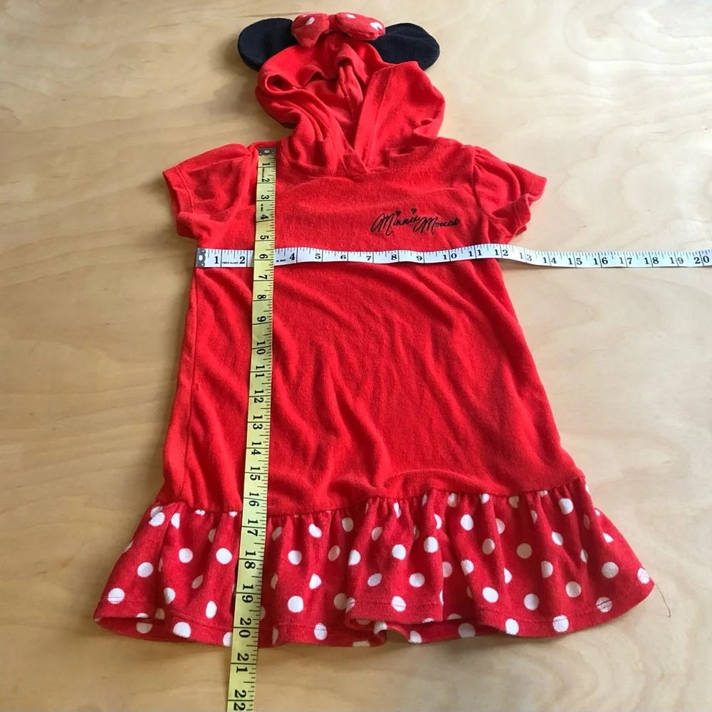 Disney Minnie Mouse Coverup Dress Red Polka Dots Cap Sleeve Kids Sz 6.